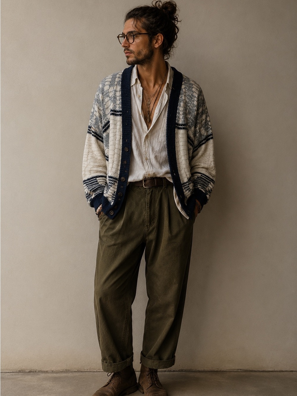 Vintage‎ Geometric Knit Cardigan Sweater Size XL Eclectic Grandpa Retro Granola